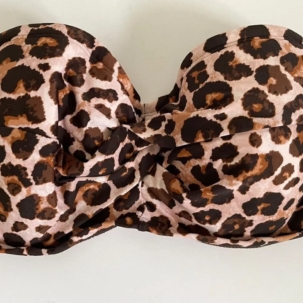 Kona Sol Swim Top Bandeau‎ Animal Print Leopard Plus Womens